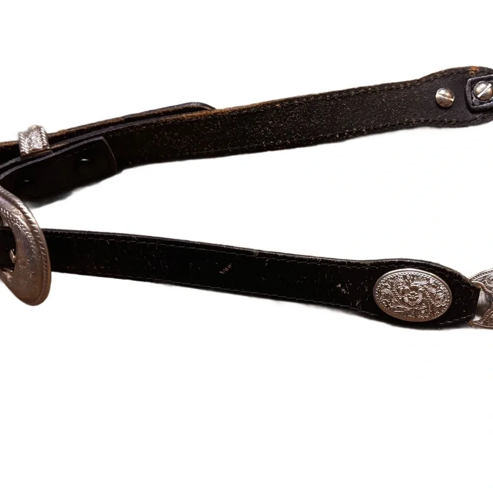 Justin Vintage Black Leather Belt with Silver Buckle and Conchos ladies size XL